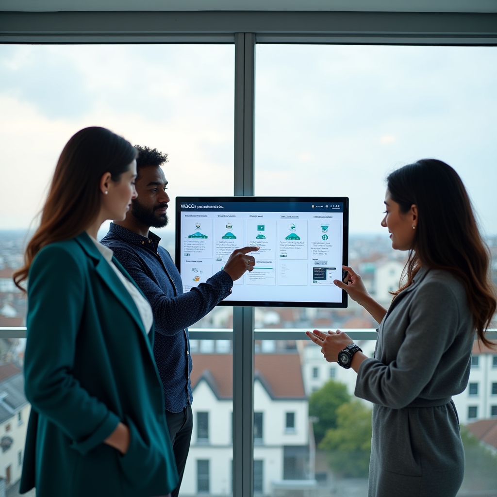 Diverse group of professionals collaborating on accessibility implementation