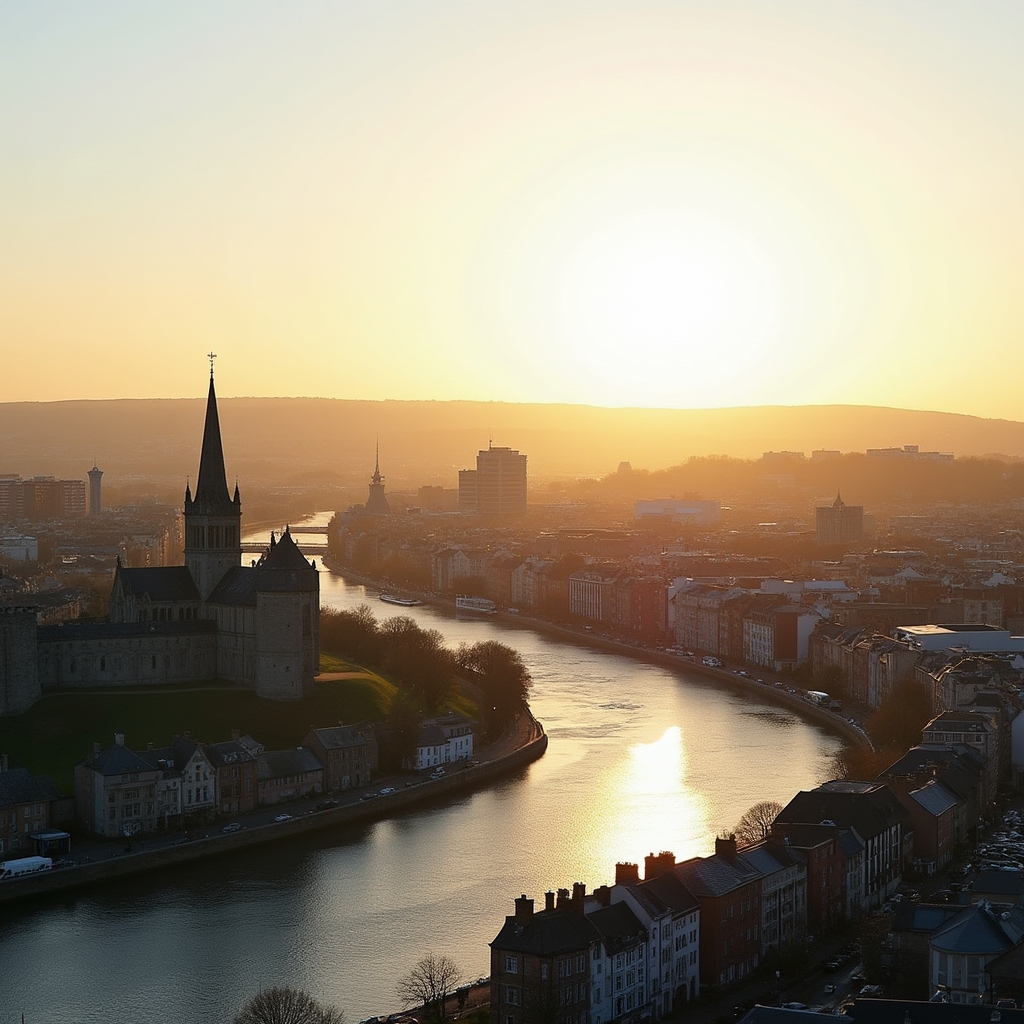 Limerick's skyline with historic and modern buildings along the River Shannon